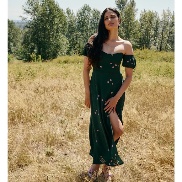 Park & fifth Marian off shoulder green patterned dress size small - Picture 2 of 7